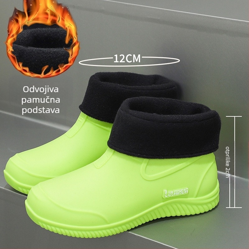 Unisex čizme za kišu od PVC-a, kratki kroj, gumeni potplat, EVA ulošak, vodootporne.