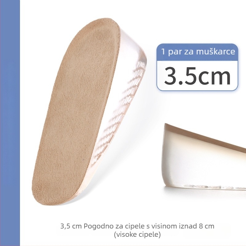 Nevidljive silikonske uloške za podizanje visine – pola uloška, materijal silikonski velur, univerzalno, pogodno za sportske, kožne, čizme i casual obuću