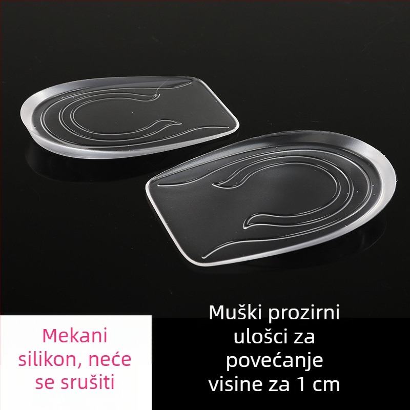 Nevidljive silikonske uloške za podizanje visine – pola uloška, materijal silikonski velur, univerzalno, pogodno za sportske, kožne, čizme i casual obuću
