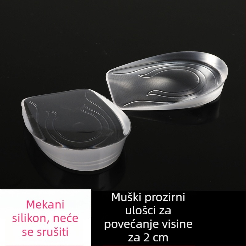 Nevidljive silikonske uloške za podizanje visine – pola uloška, materijal silikonski velur, univerzalno, pogodno za sportske, kožne, čizme i casual obuću