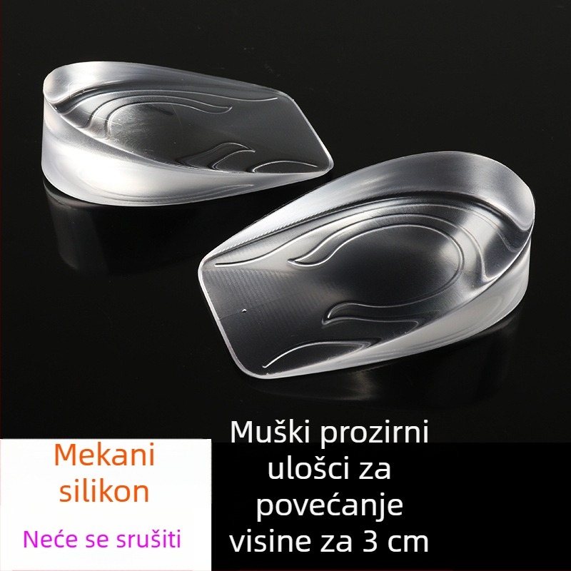 Nevidljive silikonske uloške za podizanje visine – pola uloška, materijal silikonski velur, univerzalno, pogodno za sportske, kožne, čizme i casual obuću