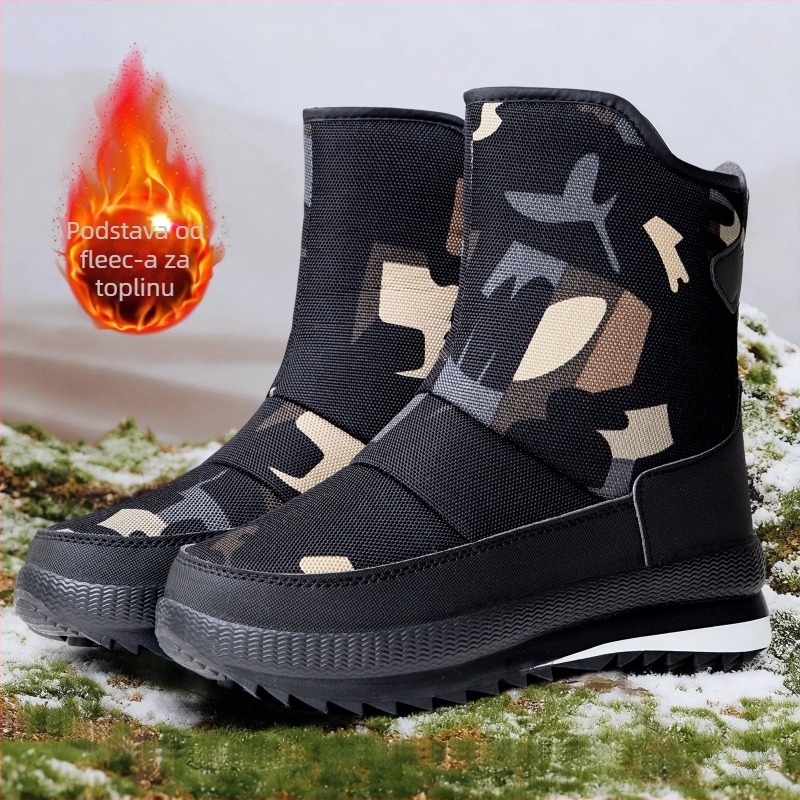 Muške zimske čizme s kožnim gornjim dijelom, unutarnja obloga od umjetnog pliša, Slip-On dizajn, niski pet 1–3 cm