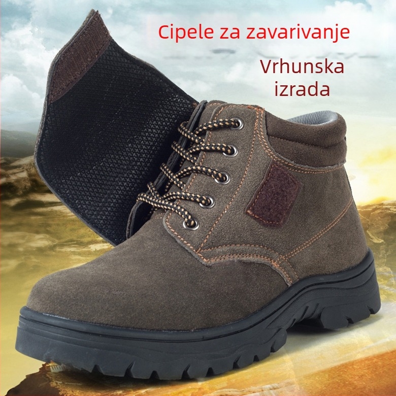 Zaštitne cipele za zavarivanje: otporne na udarce i probijanje, materijal obrnuti velur, čelični vrh, srednje visoki gornji dio.