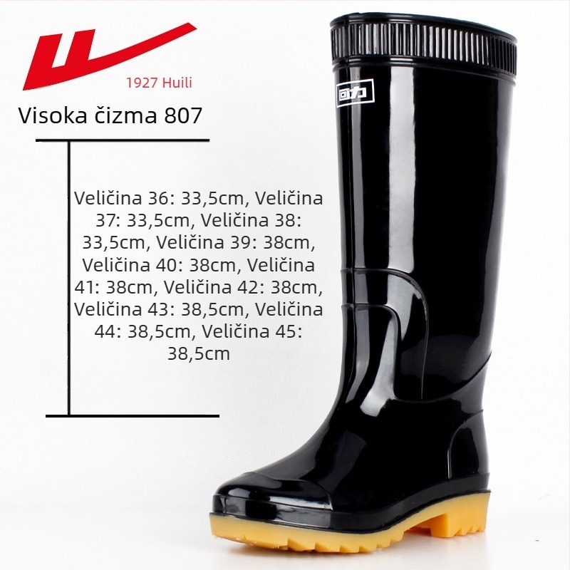 Odrasle čizme za kišu, PVC gornji dio, visok šev, protuklizna i otporna potplat, mrežasta unutrašnjost i tekstilni uložak