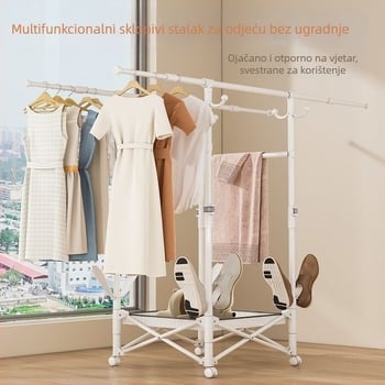 Podni stojeći stalak za sušenje odjeće, teleskopski, mobilan i sklopiv, od nehrđajućeg čelika, za balkon, dom ili studentski dom, model 7845756785