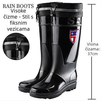 Muške visoke čizme za kišu - vodootporne, protuklizne, sve-sezone, s mrežastom podstavom, đon s tehnologijom injekcije tlaka