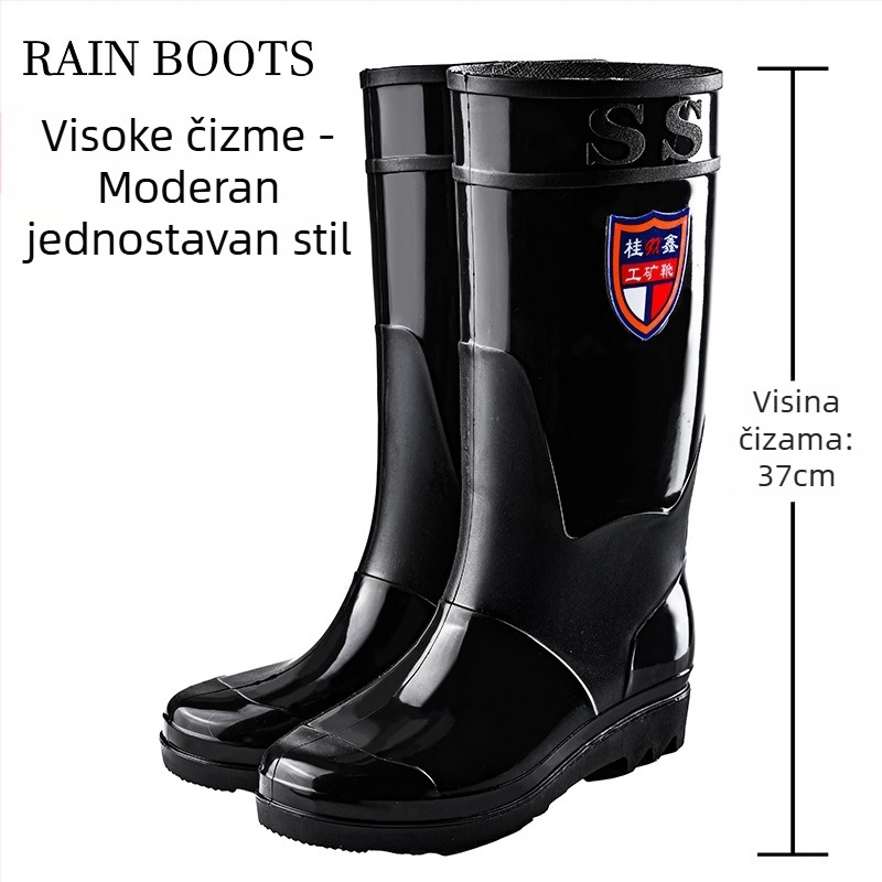 Muške visoke čizme za kišu - vodootporne, protuklizne, sve-sezone, s mrežastom podstavom, đon s tehnologijom injekcije tlaka