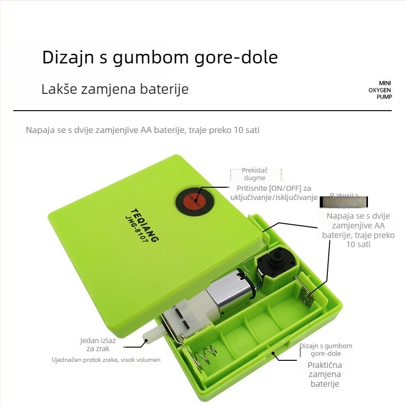 Mini oksigen pumpa za akvarij napajana No. 5 suhim baterijama — hitan aerator za vanjsko ribarenje