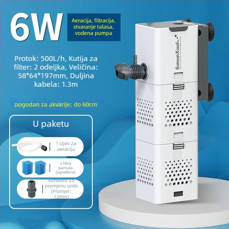 Filtr za akvarij sve-u-jednom s ugrađenom pumpom i oksigenacijom; Materijal: Plastika