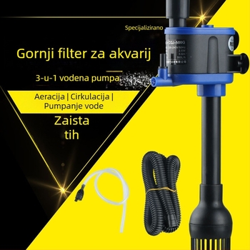 Tri u jedan potopna pumpa za akvarij s filtracijom i aeracijom; plastično kućište; zidni vertikalni dizajn