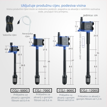 Tri u jedan potopna pumpa za akvarij s filtracijom i aeracijom; plastično kućište; zidni vertikalni dizajn