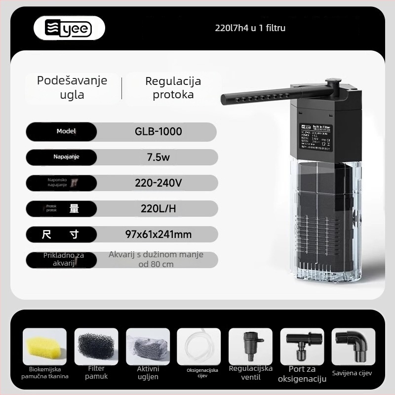 Potopna pumpa za akvarij s trostrukim filtriranjem i cirkulacijom, plastično kućište, filtracijska pamuk