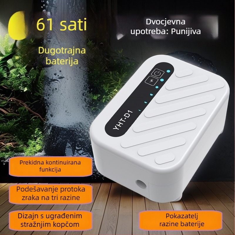 Pumpa za kisik za akvarij, tiho djelovanje, punjiva, dvostruka uporaba