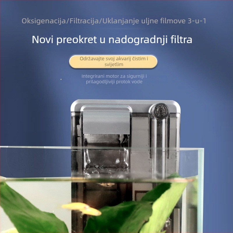 Zidni filtr za akvarij — 3-u-1 filtracija s kruženjem vode i oksigenacijom, plastično kućište, filtracijska vuna