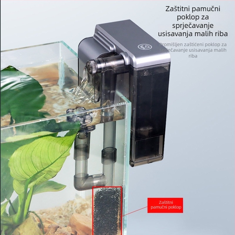 Zidni filtr za akvarij — 3-u-1 filtracija s kruženjem vode i oksigenacijom, plastično kućište, filtracijska vuna