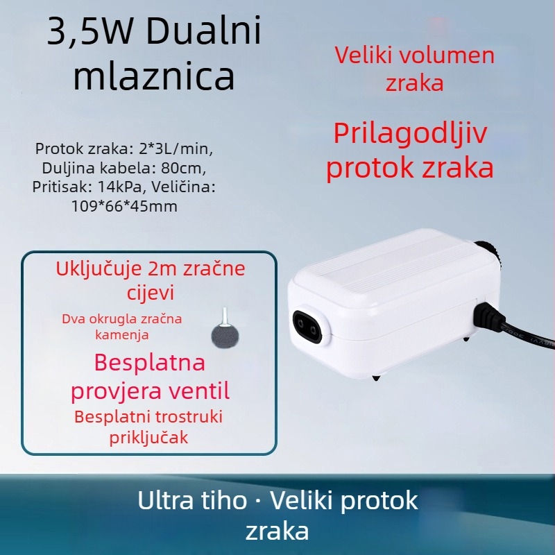 Pumpa za kisik za akvarij – izuzetno tiha, oksigenator za kućnu upotrebu, OEM-kompatibilna, domaća proizvodnja
