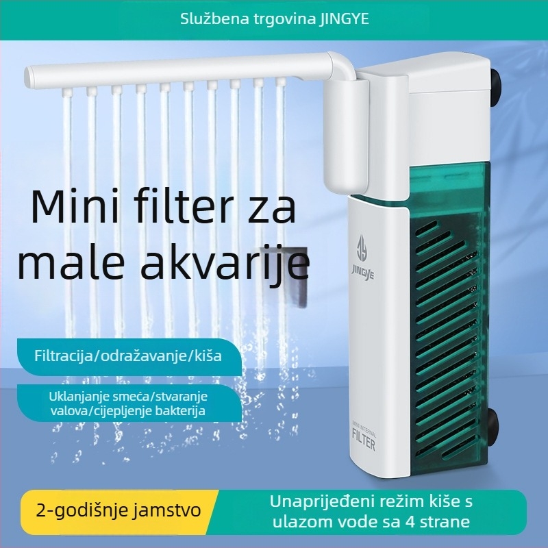 Filtrarna pumpa za akvarij: kompaktni višenamjenski filter s ugrađenom cirkulacijskom pumpom, talasna aeracija i potopni kišni tuš za male posude • Materijal: plast • Marka: Kyung ye • Težina: 173 g