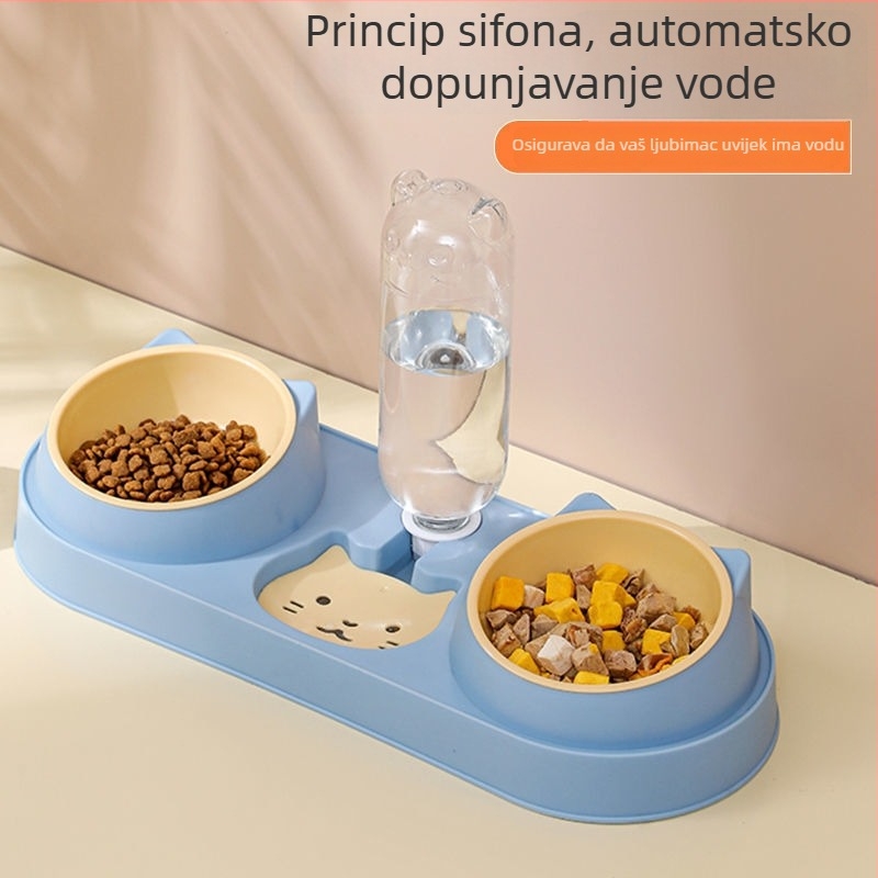 Set posuda za mačku s automatskim doziranjem vode i zdjelom za hranu, tri posude, zaštita od prevrnutja, PP materijal, Beach marka