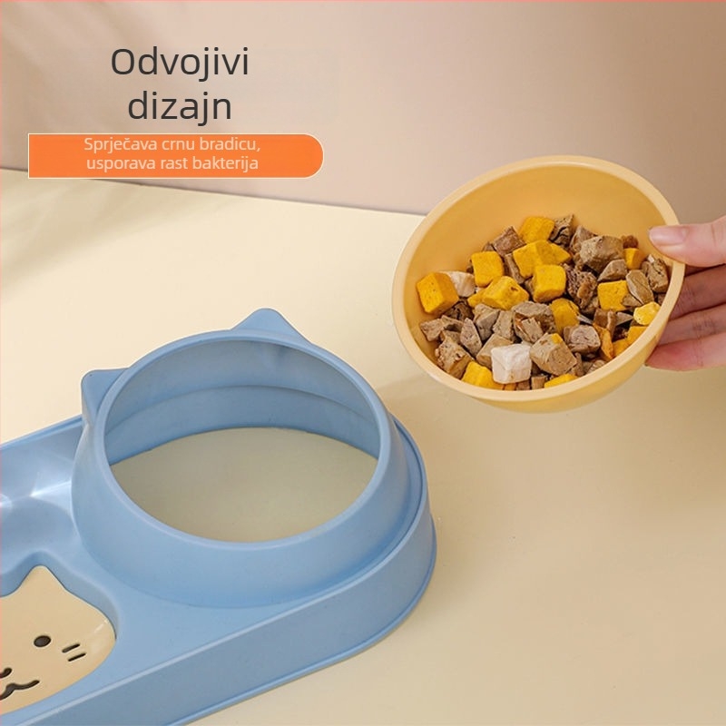 Set posuda za mačku s automatskim doziranjem vode i zdjelom za hranu, tri posude, zaštita od prevrnutja, PP materijal, Beach marka