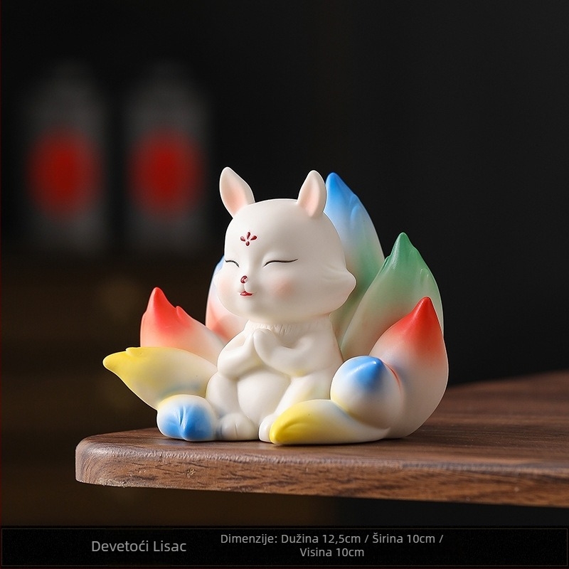 Keramički ukras devetore lisice – slatka crtana stolna dekoracija za ured, graviran dizajn, moderan minimalistički stil