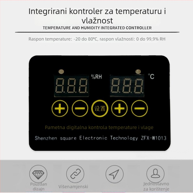 Digitalni regulator temperature i vlage za inkubaciju, model W1013, digitalni prikaz, raspon -20°C do 80°C, HUATUO