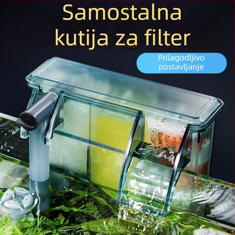 Yee filtr za akvarij, zidni vanjski, kompaktni 3-u-1 filtr, tih rad, membrana za uklanjanje masne sloje i cirkulaciju vode