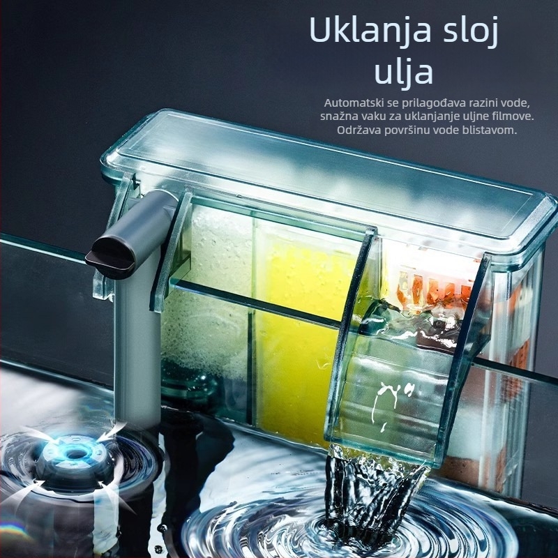 Yee filtr za akvarij, zidni vanjski, kompaktni 3-u-1 filtr, tih rad, membrana za uklanjanje masne sloje i cirkulaciju vode