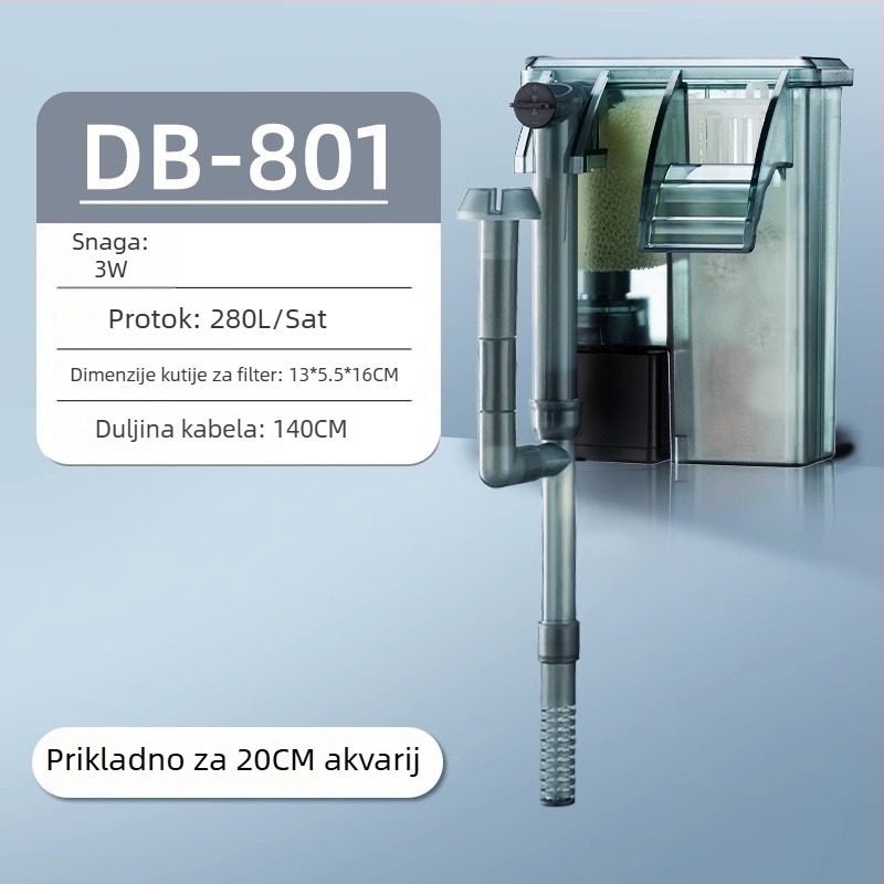 Yee filtr za akvarij, zidni vanjski, kompaktni 3-u-1 filtr, tih rad, membrana za uklanjanje masne sloje i cirkulaciju vode