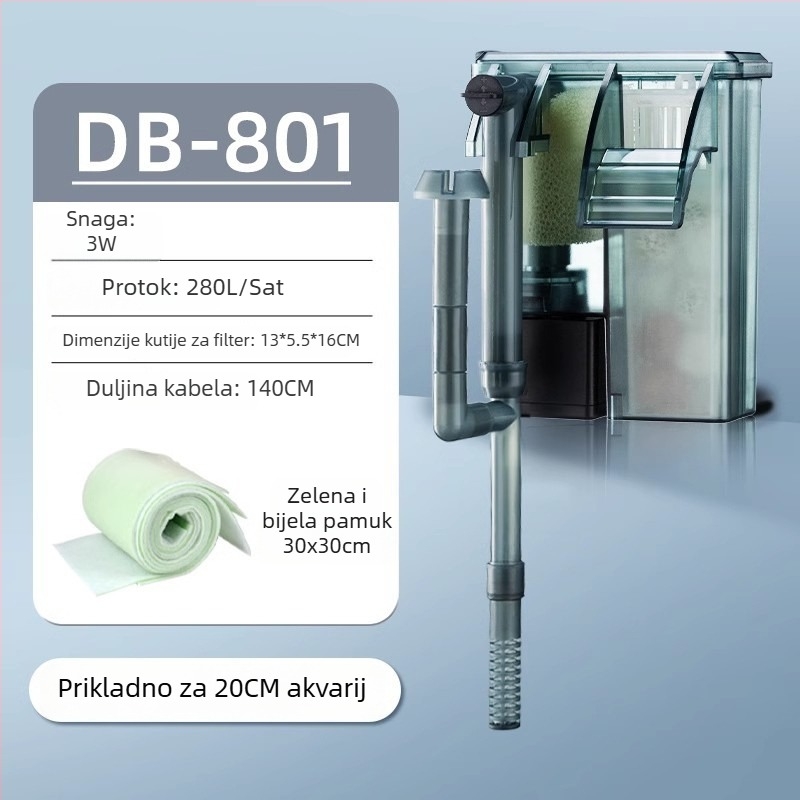 Yee filtr za akvarij, zidni vanjski, kompaktni 3-u-1 filtr, tih rad, membrana za uklanjanje masne sloje i cirkulaciju vode