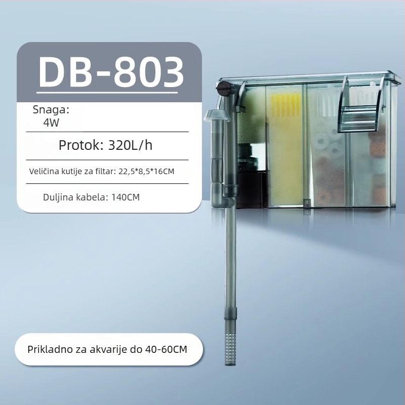 Yee filtr za akvarij, zidni vanjski, kompaktni 3-u-1 filtr, tih rad, membrana za uklanjanje masne sloje i cirkulaciju vode
