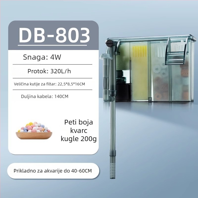 Yee filtr za akvarij, zidni vanjski, kompaktni 3-u-1 filtr, tih rad, membrana za uklanjanje masne sloje i cirkulaciju vode