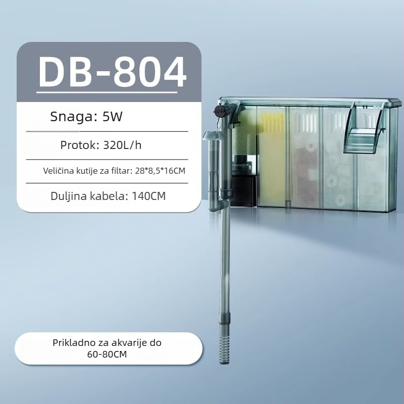 Yee filtr za akvarij, zidni vanjski, kompaktni 3-u-1 filtr, tih rad, membrana za uklanjanje masne sloje i cirkulaciju vode