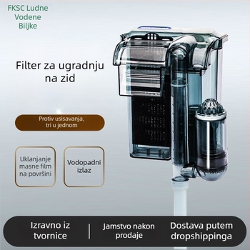 Zidni vanjski filtar za akvarij s 3-u-1 vodopadnom aeracijom i cirkulacijom, za slatkovodne male ribe (plastika; tih rad; bez promjene frekvencije)