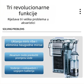 Zidni vanjski filtar za akvarij s 3-u-1 vodopadnom aeracijom i cirkulacijom, za slatkovodne male ribe (plastika; tih rad; bez promjene frekvencije)