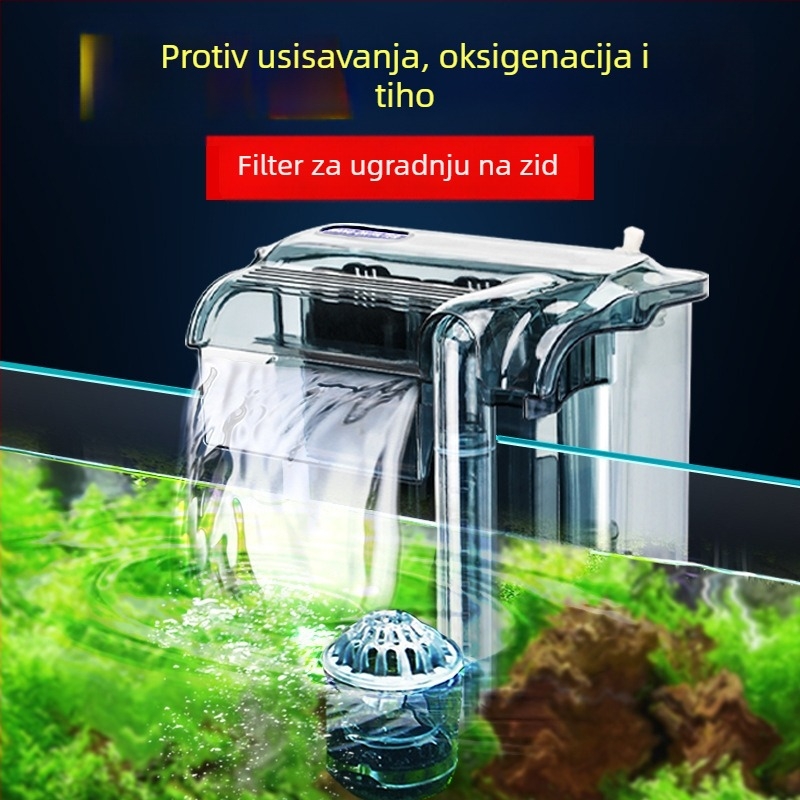 Zidni vanjski filtar za akvarij s 3-u-1 vodopadnom aeracijom i cirkulacijom, za slatkovodne male ribe (plastika; tih rad; bez promjene frekvencije)