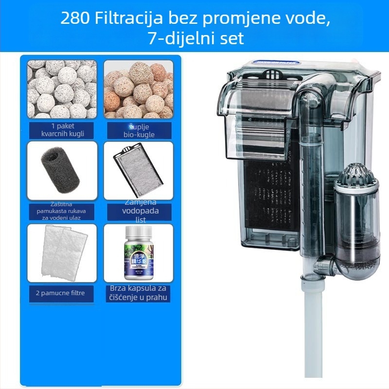 Zidni vanjski filtar za akvarij s 3-u-1 vodopadnom aeracijom i cirkulacijom, za slatkovodne male ribe (plastika; tih rad; bez promjene frekvencije)