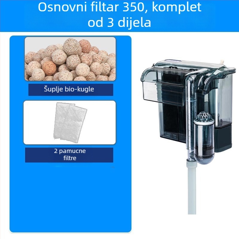 Zidni vanjski filtar za akvarij s 3-u-1 vodopadnom aeracijom i cirkulacijom, za slatkovodne male ribe (plastika; tih rad; bez promjene frekvencije)