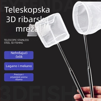 Nehrđajući čelična sklopiva mreža za ribolov s dugim drškom, kružni i kvadratni oblik (50 g)