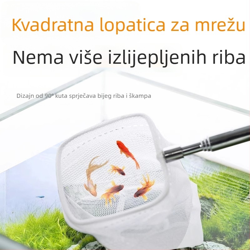 Nehrđajući čelična sklopiva mreža za ribolov s dugim drškom, kružni i kvadratni oblik (50 g)