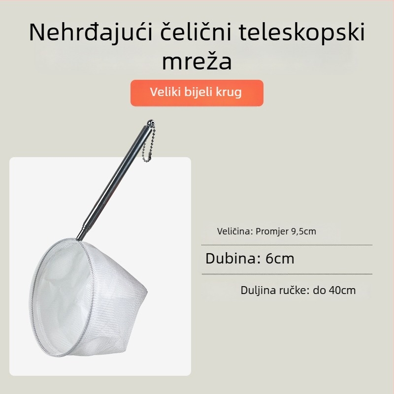 Nehrđajući čelična sklopiva mreža za ribolov s dugim drškom, kružni i kvadratni oblik (50 g)