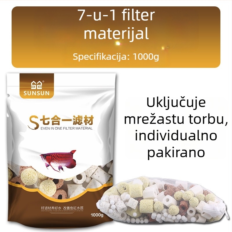 Materijal za filtriranje akvarija – Sedam u jednom filtriranje s keramnim prstenom, biokemijskim kuglicama, maifan kamenjem, vulkanskim kamenom; 0,5 kg; Marka Sensen; Za slatkovodne ribe