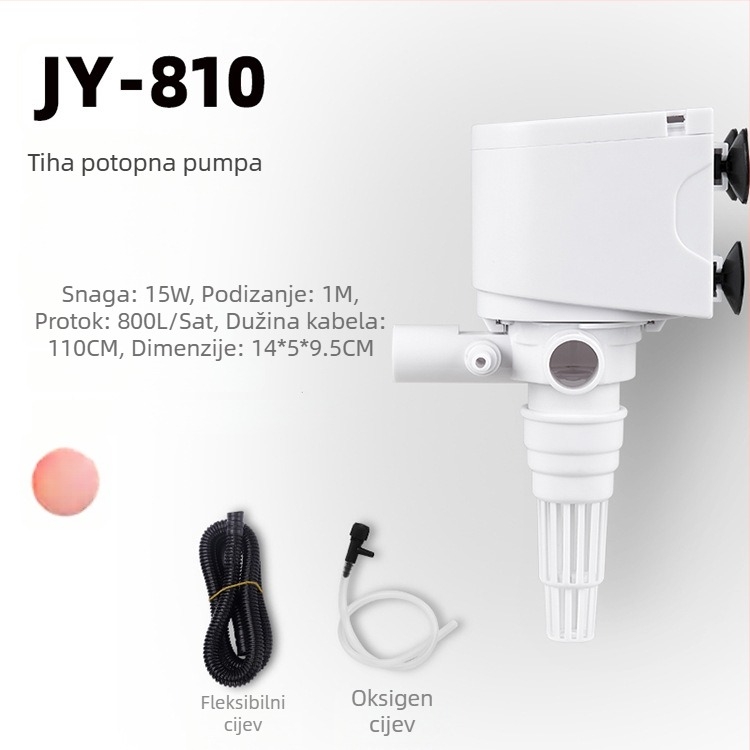 Podvodna pumpa za akvarij s oksigenacijom i filtracijom, 4u1 filter, zidna montaža, tiha i energetski učinkovita