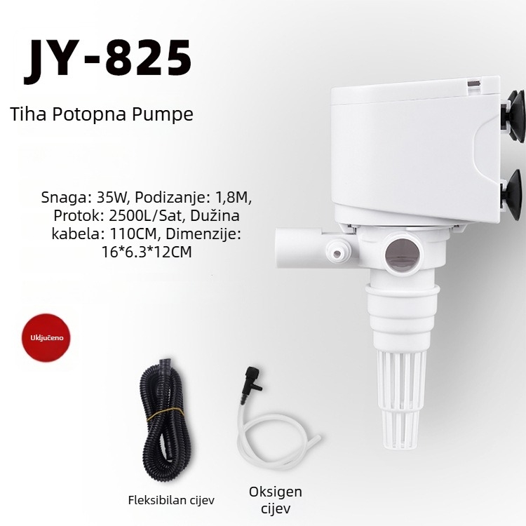 Podvodna pumpa za akvarij s oksigenacijom i filtracijom, 4u1 filter, zidna montaža, tiha i energetski učinkovita