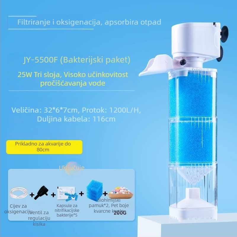 Yee sustav filtracije za akvarij - 3-u-1 integrirana pumpa za filtriranje s cirkulacijom, usisom i oksigenacijom (plastika)