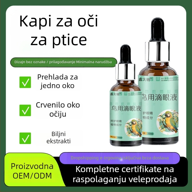 Očne kapljice za papige i ptice – jedna kap po oku, za suzne oči, odrasle ptice