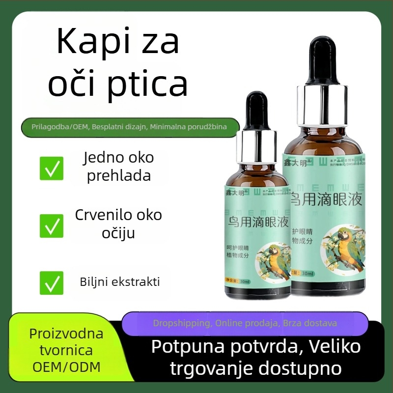 Kapi za oči za papige — za odrasle ptice, za suze u očima