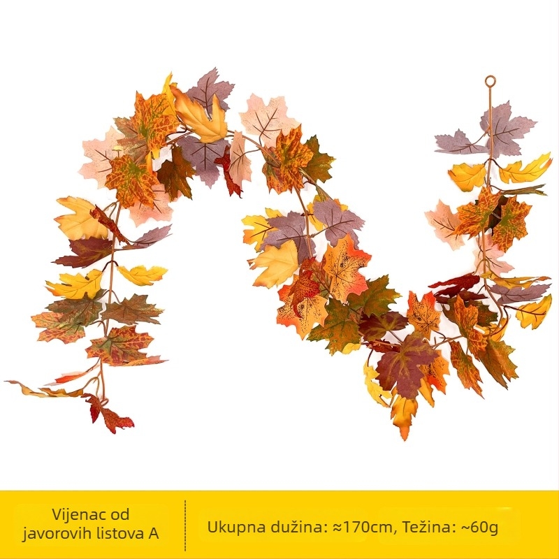 Simulirana lijana s listovima javora za zidnu dekoraciju, svilenim cvjetovima, raštan konstrukcija, OPP ambalaža, poluautomatizirana i poluručna izrada