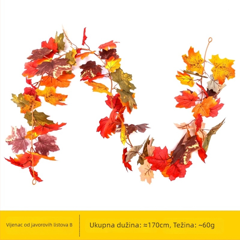 Simulirana lijana s listovima javora za zidnu dekoraciju, svilenim cvjetovima, raštan konstrukcija, OPP ambalaža, poluautomatizirana i poluručna izrada