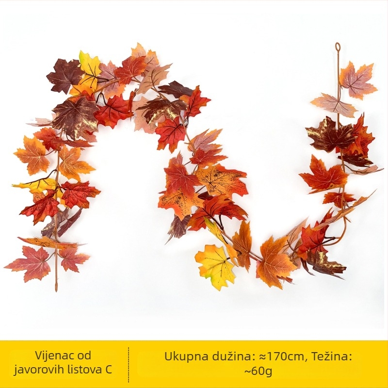 Simulirana lijana s listovima javora za zidnu dekoraciju, svilenim cvjetovima, raštan konstrukcija, OPP ambalaža, poluautomatizirana i poluručna izrada