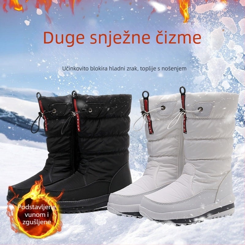 Ženske zimske čizme od pamukom vršnim dijelom, podstava od umjetnog pliša, uložak od umjetne vune, gumena potplata, ravni potpetica